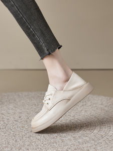 Womens Flat Shoes Soft Bottom British Style Casual Leather Shoes Lace-Up Flats Spring Autumn New Arrival Comfortable Fashion