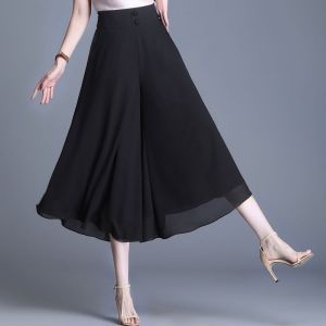 High Waist Wide Leg Pants Womens Three Quarter Length Summer Thin Chiffon Ice Silk Casual Skirt Pants New 2025