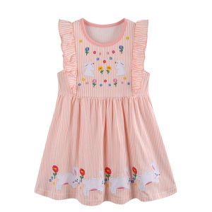 Jumping Meters 2-7T 2026 Summer Princess Bunny Applique Girls Cotton Dresses for Baby Costume Hot Selling Kids Dress