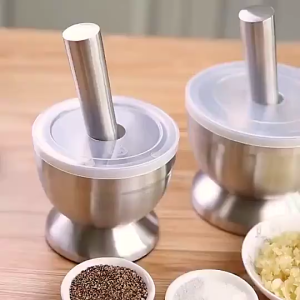 Cobek Stainless/ ulekan Stainless / Tumbukan Bumbu Dapur Dengan Tutup /Mortar Pestle Tumbukan Bumbu Obat Stainless Cobek Ulekan Lumpang