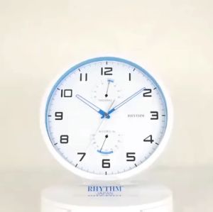 กล้องนาฬิกา RHYTHM เข็มเดินเงียบ สีขาวฟ้า มีเข็มเทอร์โมมิเตอร์ ขนาดเส้นผ่านศูนย์กลาง 26 ซม