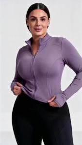 Plus Size Women Slim Fit Yoga Jacket Full Zip Sports Coat High Stretch Gym Workout Top Long Sleeve Solid Color Activewear