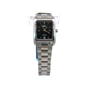 Q&Q C69A-005PY Rectangular Black Dial Womens Stainless Steel Watch