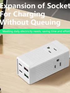 7 in 1 meter power strip power strip surge protector 3 AC outlets 2 USB 2 Type-C desktop charging station with overload prote