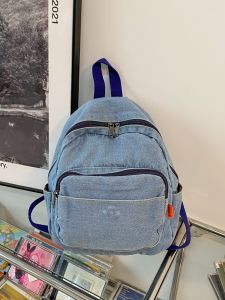 กระเป๋าเป้สะพายหลังผ้าเดนิมแบบลำลองสำหรับผู้หญิง Mini Canvas Backpack กระเป๋าใส่หนังสือสำหรับนักเรียน กระเป๋าสะพายไหล่ขนาดเล็ก
