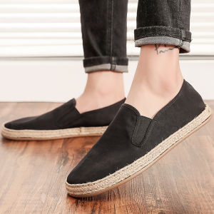 Old Beijing Canvas Shoes Mens Slip-On Comfortable Soft Bottom Linen Breathable Casual Shoes round Toe Low Heel Rubber Outsole