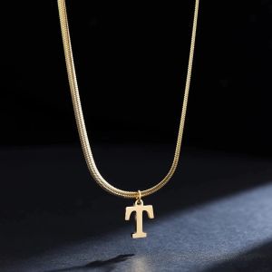 A-Z Alphabet Gold Plated Stainless Steel Pendant Necklace Snake Chain Initial Letter Clavicle Necklace for Women