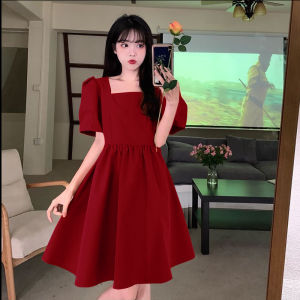 Red Engagement Dress Summer Short Sleeve Back-to-Door Dress Daily Style Small Evening Gown Bride Fancy