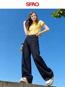 spao | Quần Jeans Tencel Dài Suông Màu Xanh Đen cho Phụ Nữ
