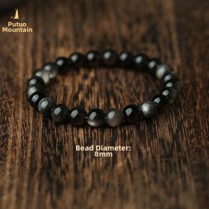 PUTUOSHAN | Couples Anniversary Birthday Gift Silver Obsidian Black Obsidian Bracelet