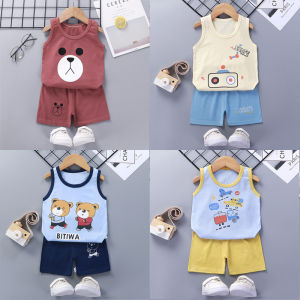 Summer New Arrival Childrens Vest Set Pure Cotton Baby Boy Sleeveless T-shirt Cartoon Short Casual round Neck Vest for Kids