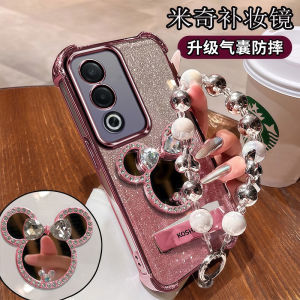 Oppo A3 Vitality Edition Phone Case with Airbag Anti-Fall Female Makeup Mirror with Stand Full Cover Soft Shell Butterfly Pattern