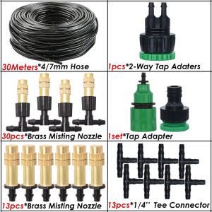 5M-30M Misting Cooling System Garden Irrigation Watering 1/4 Brass Atomizer Nozzles 4/7mm Hose for Outdoor Patio Greenhouse