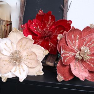 Xinyou Christmas Decoration Simulated Peony Flower with Beads Bright Sparkling Sequins Decorative Accessory for Christmas Tree