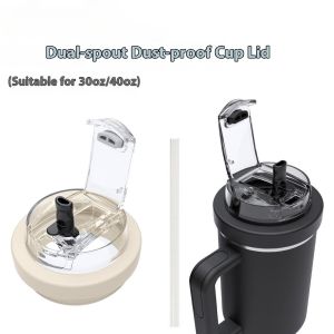 30oz/40oz Silicone Cup Lid with Straw Dustproof and Leak Proof Plastic Lid Reusable Water Cup Accessories Double Drink Port