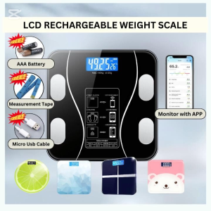 [Ready Stock] [Digital Body Weight Scale] [Free Battery USB Cable] Bluetooth Phone Connect Rechargeable Electronic Measuring Scale Smart LCD Display Night Vision High Accuracy Precision Bathroom Household Body Fat Slimming Modern Cute Colourful Cheap