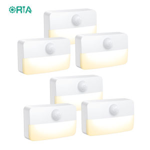 ORIA Motion Sensor Lights Indoor 4 Pcs Motion Sensor Night Lights 3A Battery Powered Sensing Night Lights Stick On Closet Stairs Hallway Kitchen Bedroom