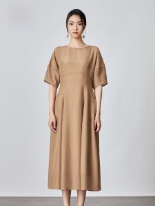 HR | Elegant Silk Dress Womens Summer High Waist A-Line Skirt French Style Big Swing Hemline Pure Color Polyester 22% Silk 78%