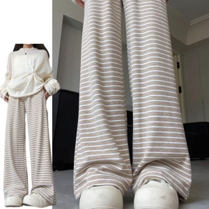 กางเกงขากว้างลายทางสีกรมท่าสำหรับผู้หญิง กางเกงขายาวทรงหลวมๆ ฤดูใบไม้ผลิและฤดูใบไม้ร่วง ทรงเข้ารูป กางเกงขายาวทรงตรง