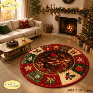 VIKAMA Christmas Round Rug White Dove Lantern Bell Holly Area Rug Living Room Holiday Home Decor Aesthetic Art Large Premium