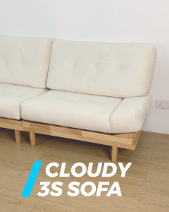 Furniture Direct CLOUDY 3 Seater Japandi Style Solid Wood Frame Easy Clean Sofa-Beige