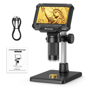 4.3inch Coin Microscope with Lights 1920P HD Videol Microscope for PCB Repair Coins Plants Coin Collection Supplies PC View