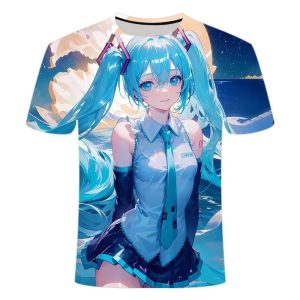 Bandai | 2026 Fashion Anime Hatsune Miku Sweet and Cute Creative Print Pattern Fashionable Soft and Comfortable Skin-friendly T-shirt