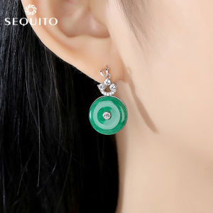 SEQUITO Womens Fashion Round Green Earrings Inlay CubiC Zirconia Fine Jewelry Gifts SE254