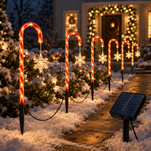 Solar Candy Cane Path Lights Christmas Halloween Outdoor LED Garden Stake Lights Star Snowflake Plain Yard Lawn Decor