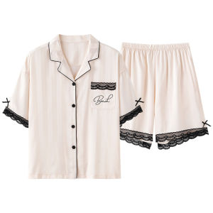 Bộ đồ ngủ MiiOW cho cặp đôi làm bằng lụa băng polyester tay ngắn thoáng khí