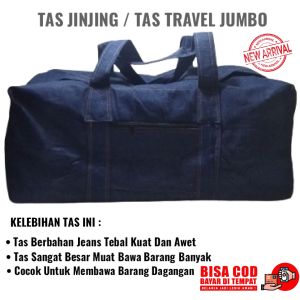 Tas Travel Jinjing Pria Wanita Tas Barang Cowok Cewek Outdoor Travelling Bahan Jeans Tebal Ukuran Jumbo Big Size
