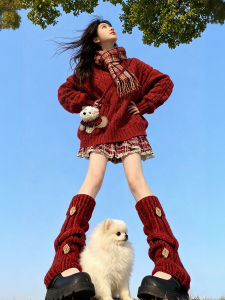 XUECAIQI | Christmas Atmosphere Red Checkered Sweater Dress Set