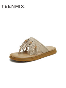 Teenmix Retro Flat Thong Sandals Womens Outdoor Summer New Style Beach Vacation Slip-On Casual Flip Flops Pig Skin Leather