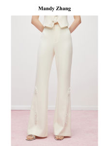 Elegant White Lace Trim Wide Leg Pants