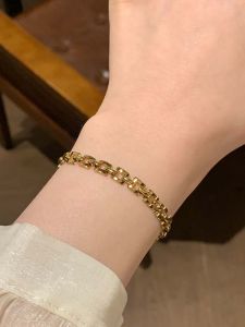 Classic Versatile Gold Titanium Steel Bracelet Womens Style Chain Wristband Luxury Minimalist Elegant Rope Jewelry