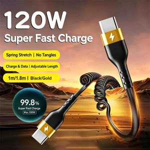 PD 120W Type C To Type C Cable 5A Fast Charge USB C Spring Car Charger Cable For iPhone 15 Series Xiaomi 12 Samsung S23 Macbook