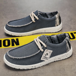 Mens Canvas Slip-On Shoes Casual Breathable Anti-Odor Soft Bottom Trendy Low Top Glue-Welded Rubber Spring Autumn Wear