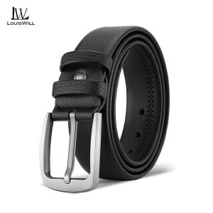 LouisWill Mens Belt Fashion Needle Buckle Belts Fiber Leather Belt Retro Business Belt 120cm Scratch Resistant Belts Litchi Pattern Belt Leisure Belt Gentlemen Belt for Men