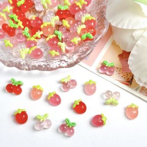 30PCS Creative Kawaii Jelly Strawberry Nail Charms Ice Transparent Luminous Colorful Strawberry Resin Nail Art Decorations DIY