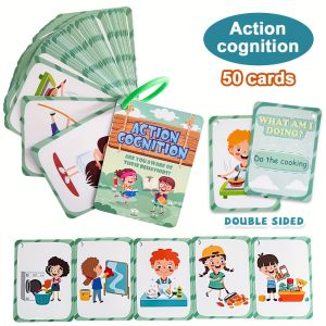50 Flash Cards Action Verbs Flash Cards Double-Sided Vocabulary Builder with 50 Action Words Thick Durable Cards