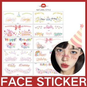 กลิตเตอร์สไตล์ธรรมชาติสติกเกอร์วันเกิดใบหน้าน่ารักและตลกวันเกิดฉลองสติกเกอร์รอยสักแต่งหน้าแบบใช้แล้วทิ้ง