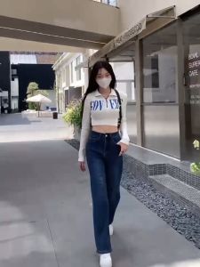 CYGY กางเกงยีนส์ สไตล์เกาหลี ทรงขากระบอกขาไม่บาน สียีนส์อ่อน/ยีนส์เข้ม เนื้อผ้าดีระบายอากาศใส่สบาย