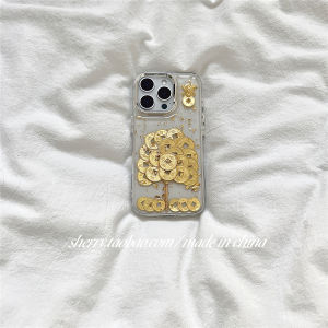 Sherry New Year Wealth Attraction Money Tree Drip Glue Gold Leaf Phone Case Suitable for  17ProMax 16Pro Minimalist Ins Style