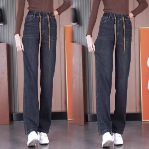 กางเกงยีนส์ทรงหลวมเอวสูงไซส์ใหญ่สำหรับผู้หญิง กางเกงขายาวทรงตรง ทรงหลวม ทรงเข้ารูป ฤดูใบไม้ผลิและฤดูใบไม้ร่วง