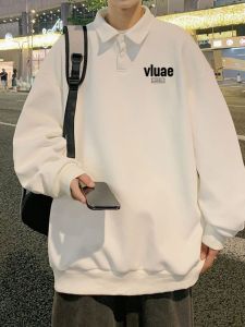 Heavy Weight Polo Collar Sweatshirt Mens Spring and Autumn American Fashion Brand Loose Teen Casual Couple Top without Hood Outwear