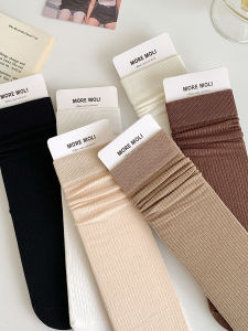 Cotton Mid-Calf Socks Womens Pure Color No-Cuff Socks Breathable Summer Autumn White Moon Socks Moisture Wicking Home Wear