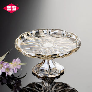 Luxurious Crystal Glass Fruit Plate with Stand for Living Room Snacks Premium Candy Tray Front Desk Geometric Plant Floral