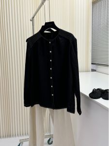 Elegant round Neck Vinegar Fiber Comfortable Slimming Womens Shirt Traditional Craft Unique Design Loose Fit Long Sleeve