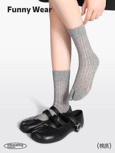 Womens Mid-Calf Socks 2025 Spring New Style White Combed Cotton Separate Toe No-Cuff Socks Breathable Moisture-Wicking Home Wear