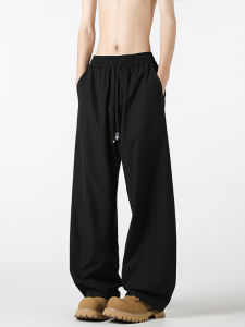 Quần Dài Ống Đứng Màu Đen Bằng Lụa Băng Mỏng Nhanh Khô Cho Nam Mùa Hè Quần Tây Rộng Rãi Phong Cách Mỹ Quần Dài Thường Ngày